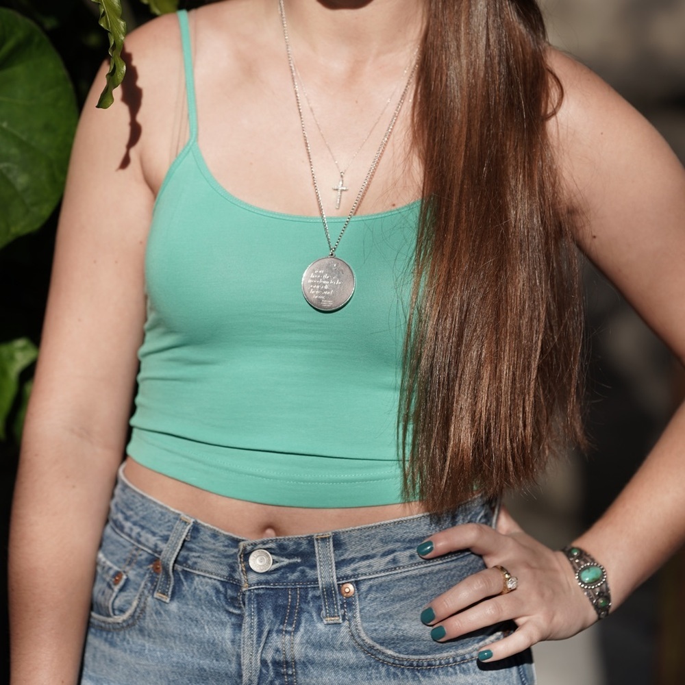Nordstrom BP Teal Blue Cropped Spaghetti Strap Tank Top Sz XS